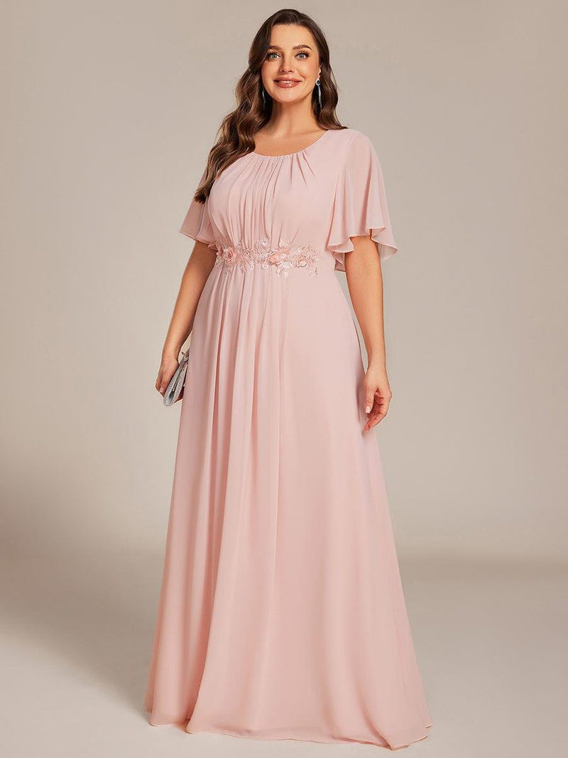 Plus Size Short Sleeve Pleated A-Line Maxi Formal Evening Dress