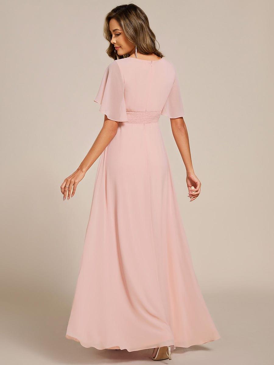 Pleated Applique Maxi Bridesmaid Dress #color_Pink