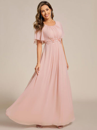 Pleated Applique Maxi Bridesmaid Dress #color_Pink
