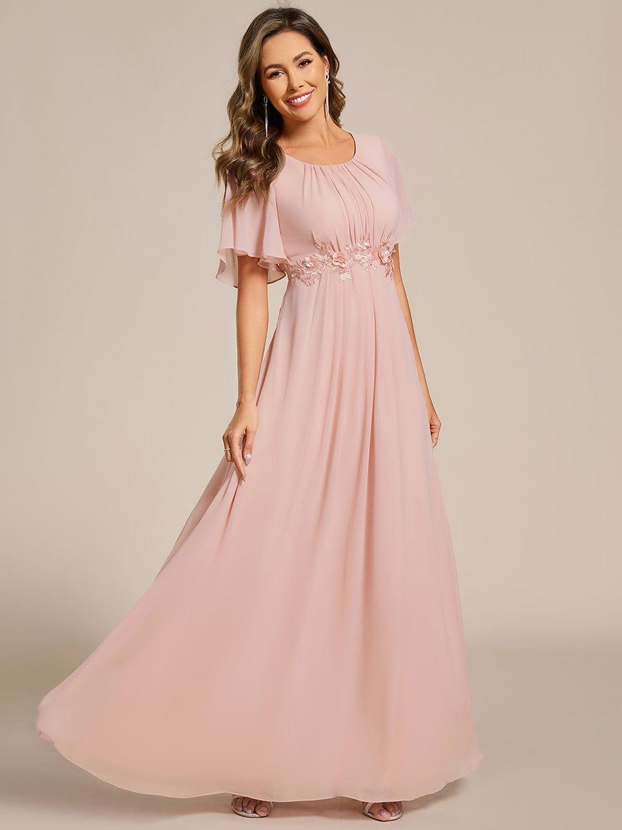 Pleated Applique Maxi Bridesmaid Dress #color_Pink
