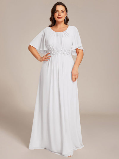 Plus Size Pleated Waist Applique Maxi Bridesmaid Dress #color_White