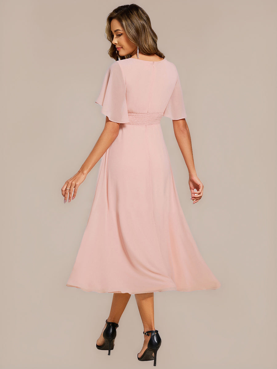 Applique Ruffle Sleeve Mide Dress #color_Pink