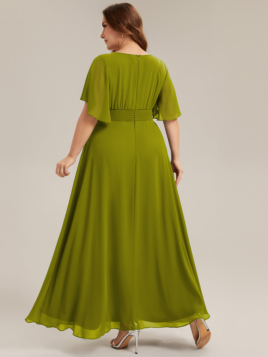Short Sleeve Pleated Applique A-Line Floor-Length Formal Evening Dress #color_Citron