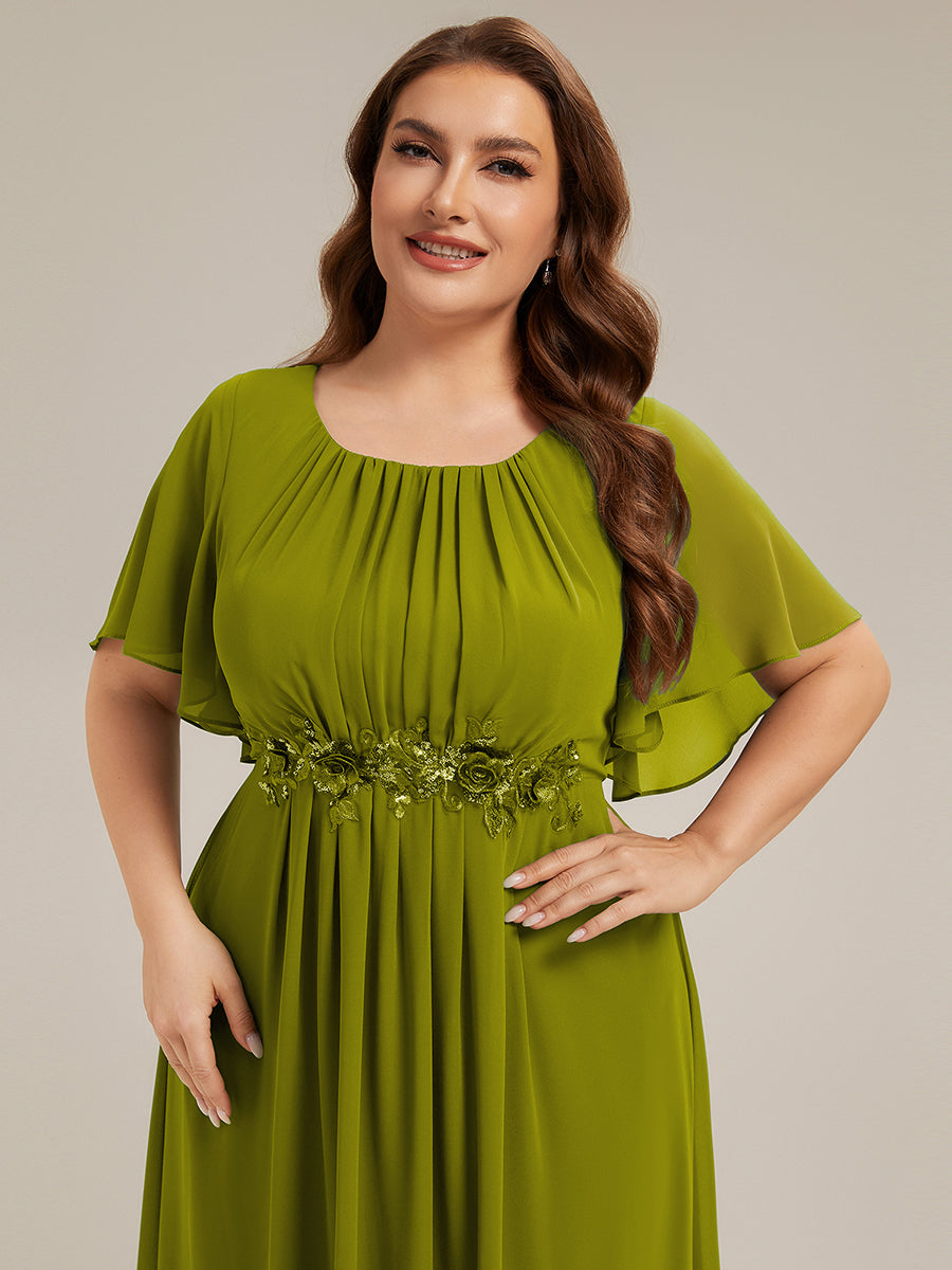 Short Sleeve Pleated Applique A-Line Floor-Length Formal Evening Dress #color_Citron