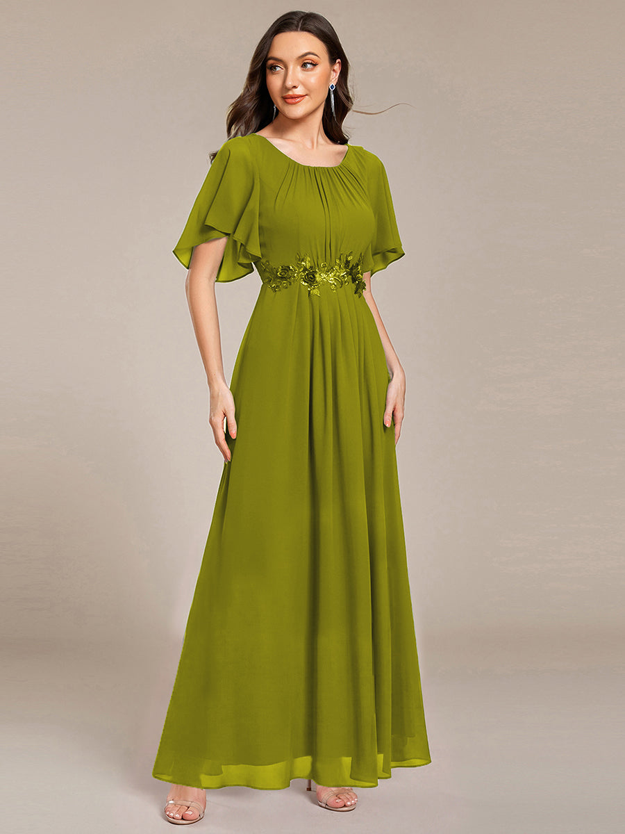 Short Sleeve Pleated Applique A-Line Floor-Length Formal Evening Dress #color_Citron