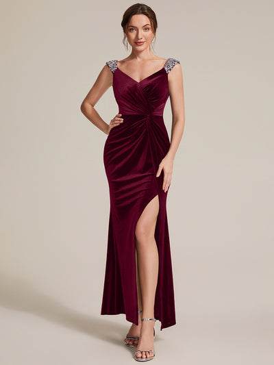 Sequin Velvet Sleeveless Evening Dress