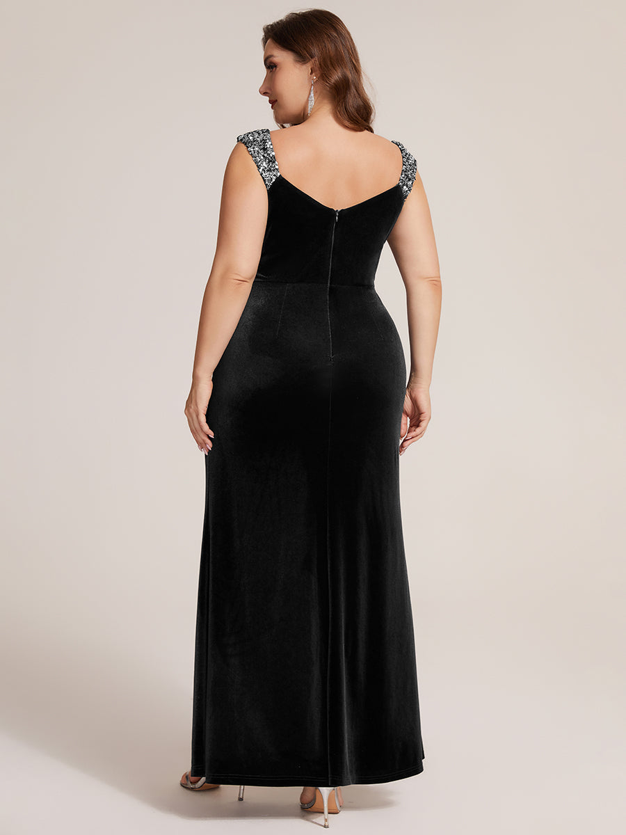 Plus Size Knot Detail Velvet Evening Dress #color_Black