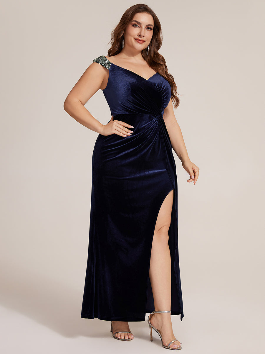 Ever-Pretty Inclusive Plus Size Knot Detail Velvet Evening Dress