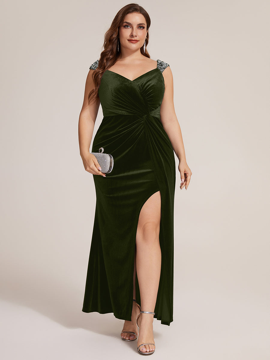 Sequin Velvet Sleeveless Evening Dress #color_Olive Green