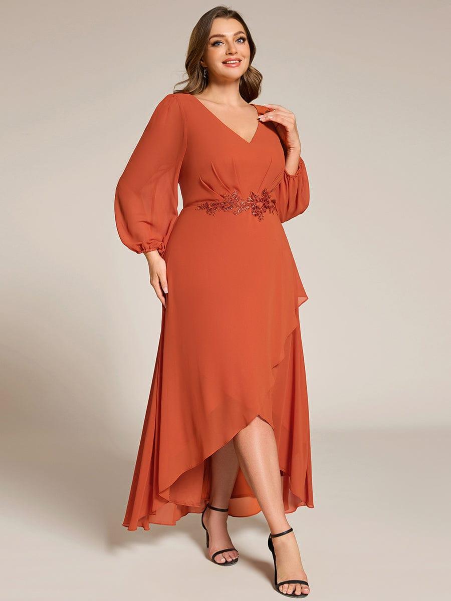 orange cocktail dress plus size Elegant Long Lantern Sleeves Waist Applique Chiffon Formal Evening Royal Blue Homecoming Dresses 2020 elegant line High Neck Bridesmaid Dresses Womens dress Size:46 - 40 WAIST