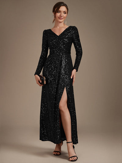 Sequins Fitted Long Sleeve Sheath Evening Dress