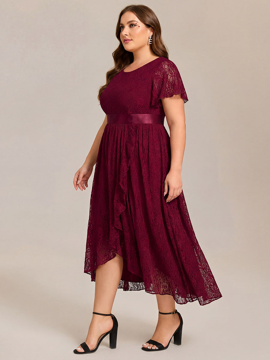 Ever-Pretty Inclusive Plus Size Lace Midi Dress with Flutter Sleeves for Mothers of the Bride
