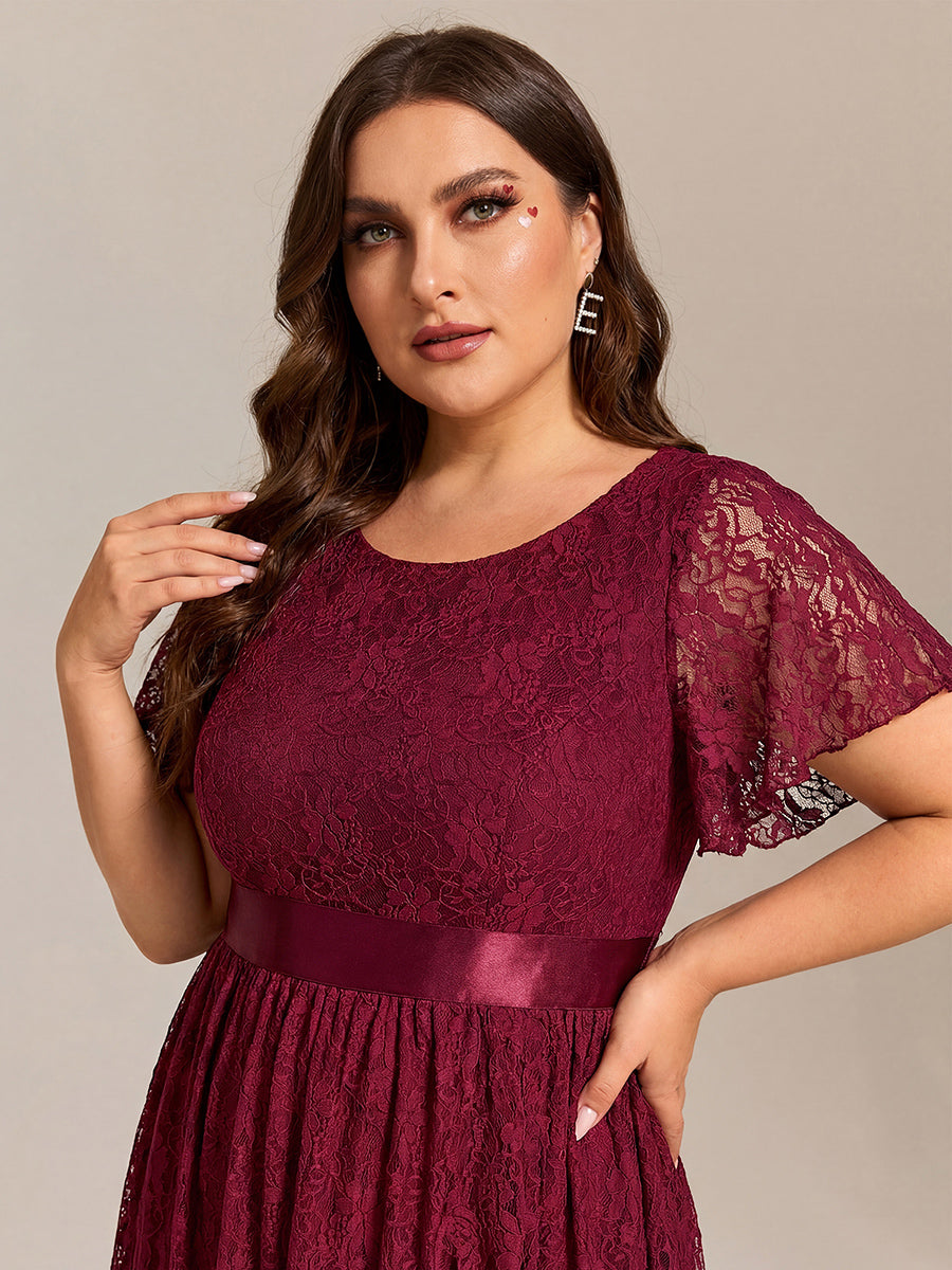 burgundy lace wedding guest dress Ever-Pretty Asymmetrical Midi Fall with Short Sleeve Length:50 [+$ 4.99] The floral lace detailing Floral Elegance Kate Middleton Fashion: How