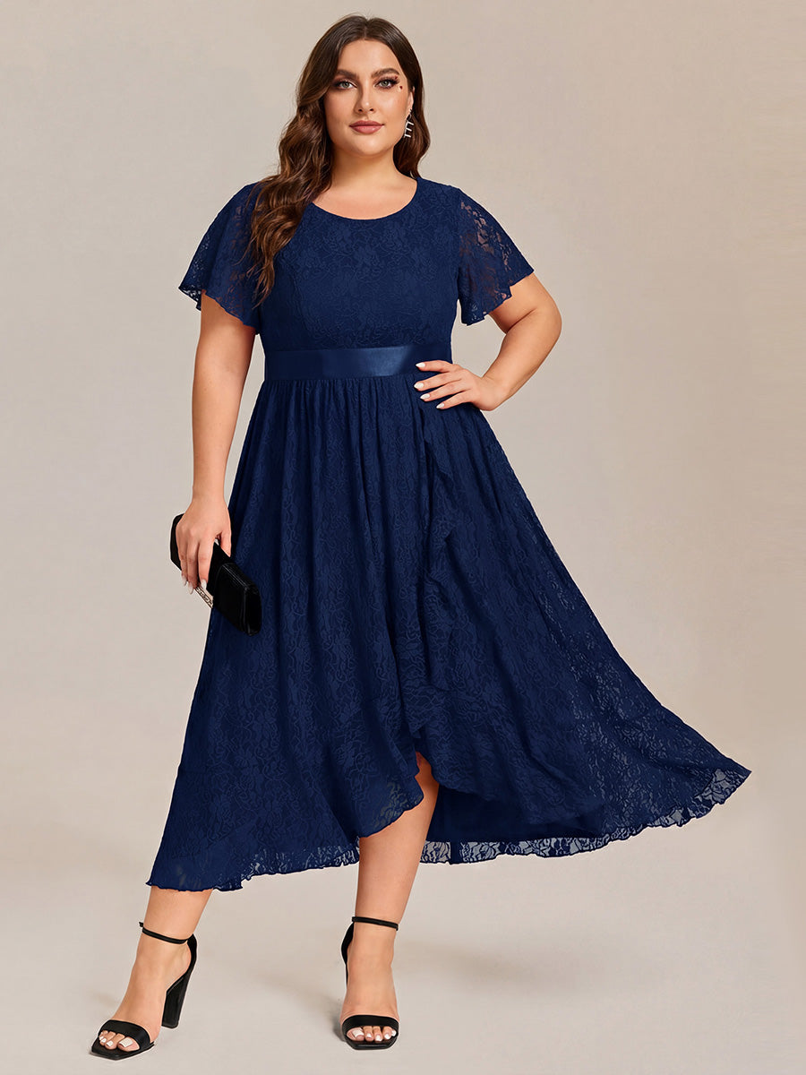 Plus Size Lace Midi Dress with Flutter Sleeves for Mothers of the Bride | Wedding  Guests