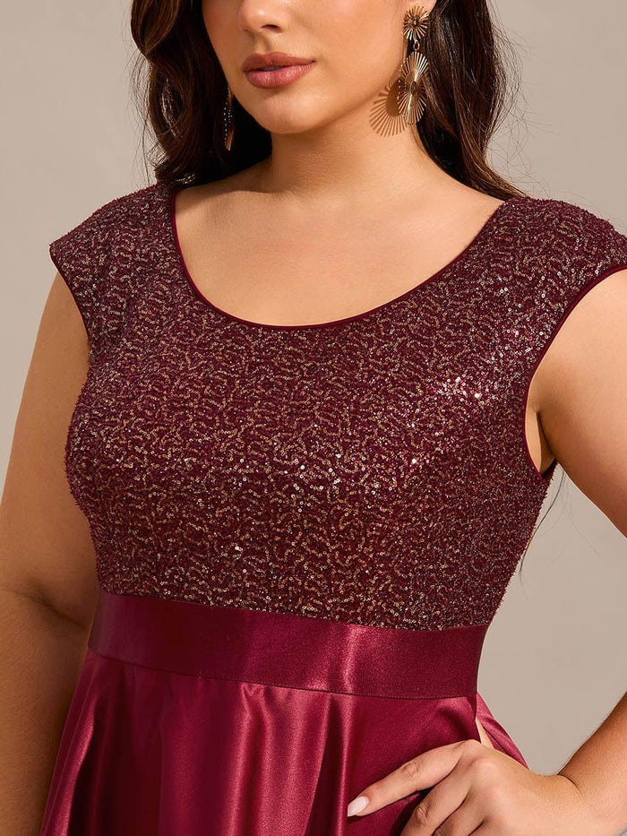 Plus Women's Satin Off-Shoulder Evening Dress | High Slit & Back Lacing Gown
