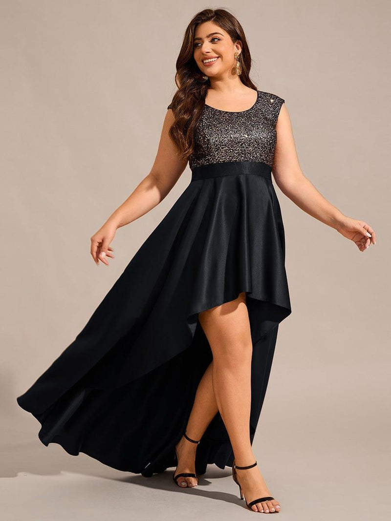 High Low Satin Birdesmaid Dress with V Neck Sage Plus Size