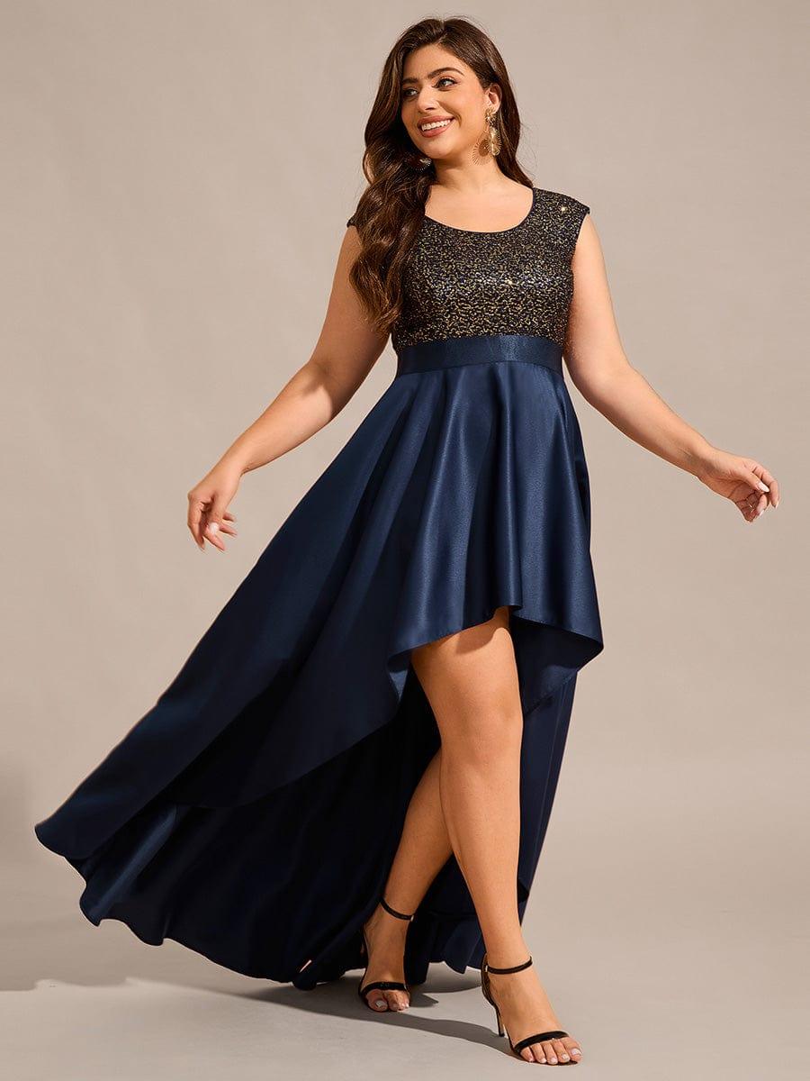 round party dresses for ladies Plus Size High-Low Satin Evening Dress with Sequin Neckline Dress ideas