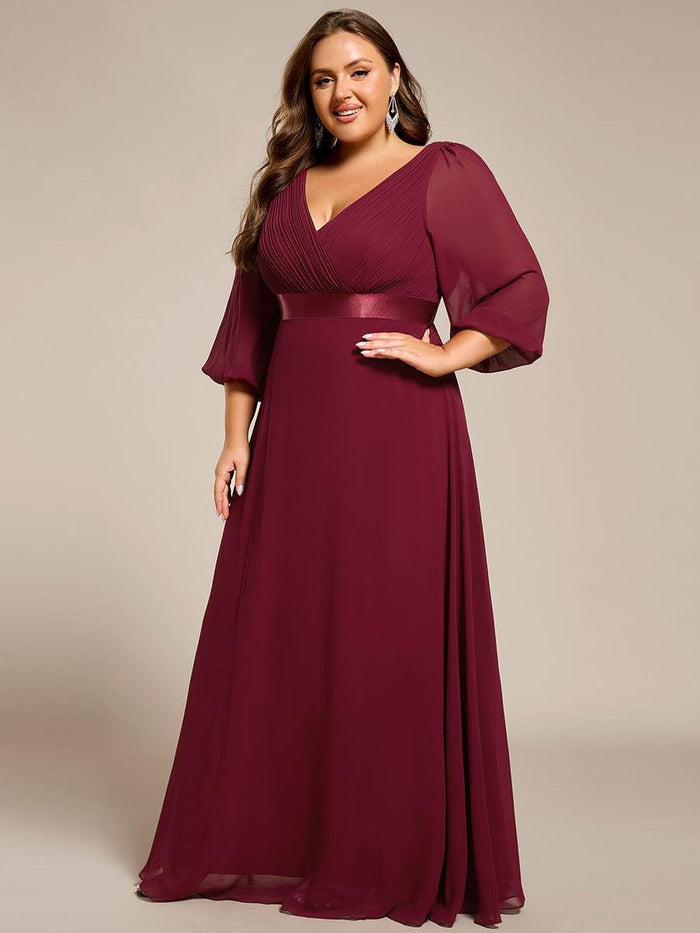 V-neck Pleated Chiffon Maxi Empire Dresses Orange