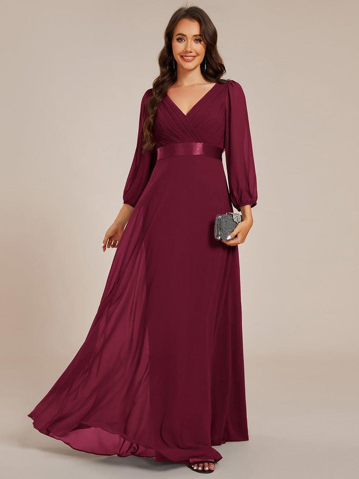 Elegant A-line V-neck Cap Sleeves Empire Chiffon Maxi Dresses Plum