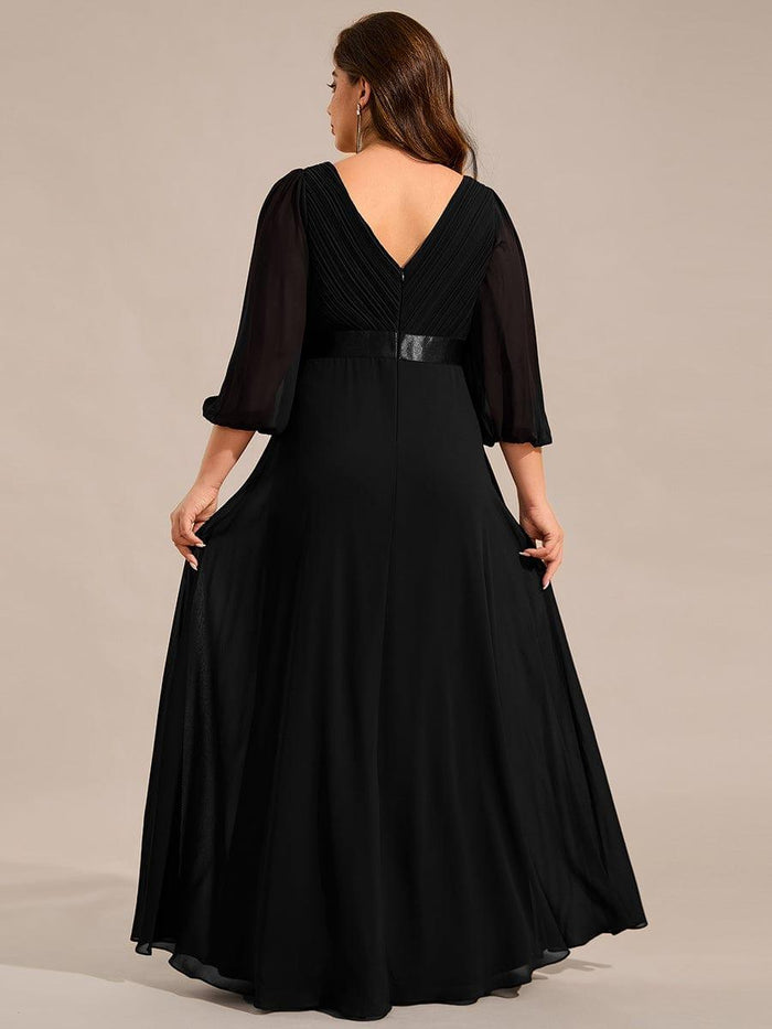 Chiffon Long Sleeve Empire Waist Maxi Formal Dress with Pleated