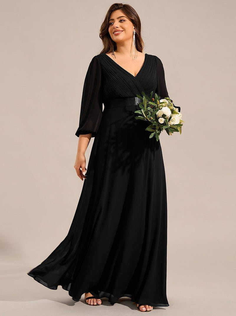Plus Size V-Neck Chiffon Empire Waist Formal Evening Gown with Long