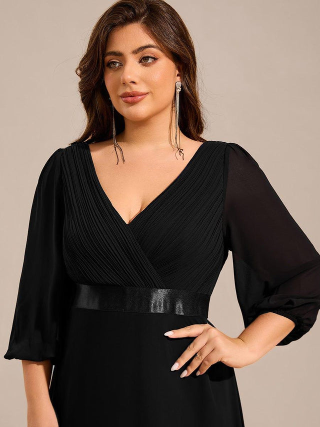 Plus Size V-Neck Chiffon Empire Waist Formal Evening Gown with Long