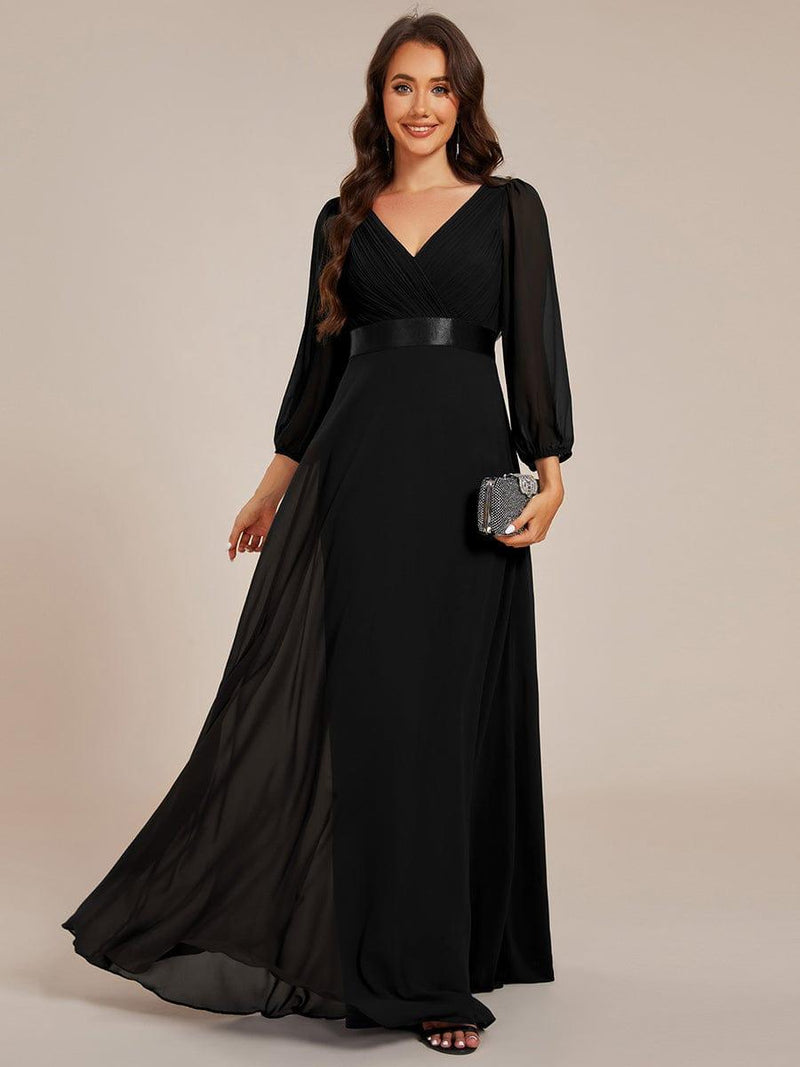 Chiffon Long Sleeve Empire Waist Maxi Formal Dress with Pleated