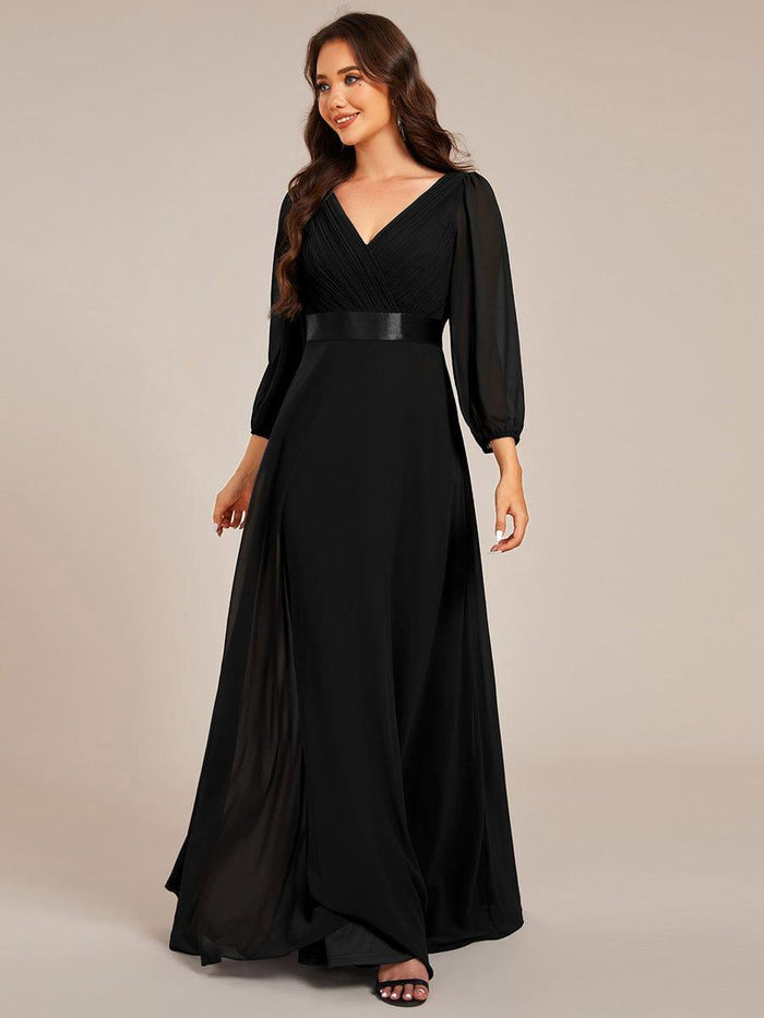 Chiffon Long Sleeve Empire Waist Maxi Formal Dress with Pleated