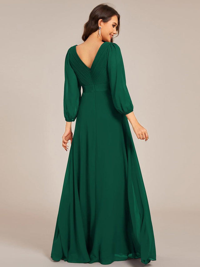 Chiffon Long Sleeve Empire Waist Maxi Formal Dress with Pleated