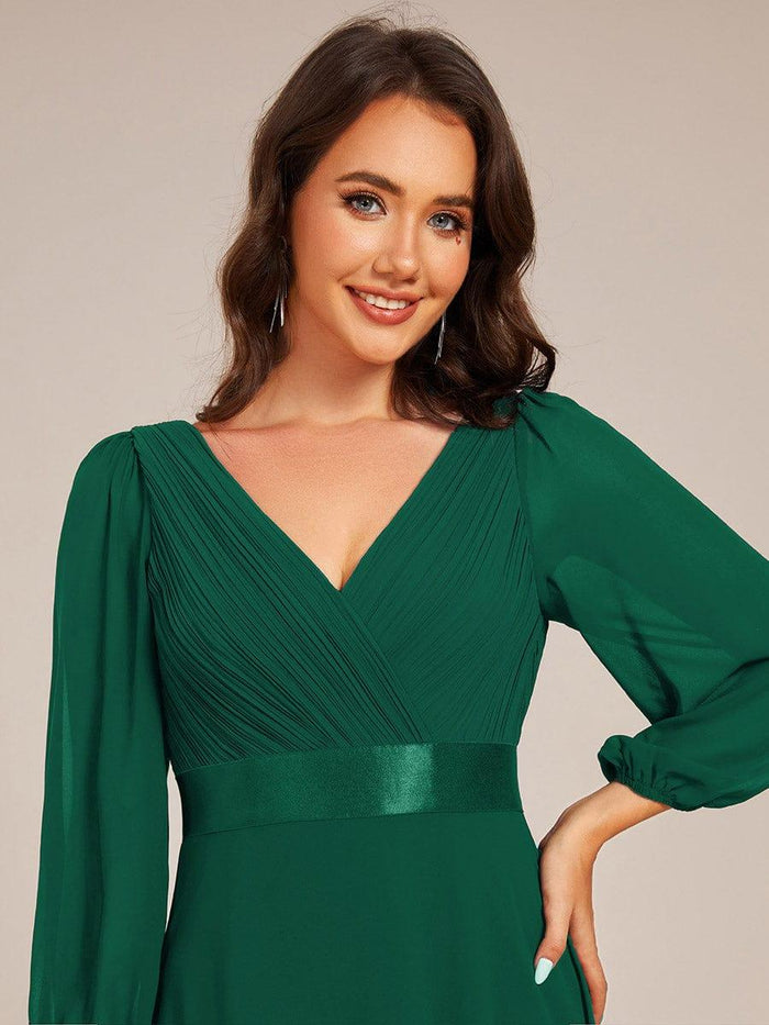 Chiffon Long Sleeve Empire Waist Maxi Formal Dress with Pleated