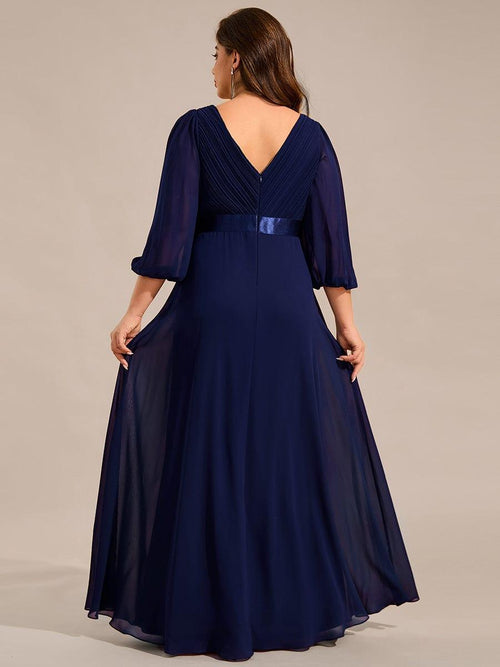 Blue Chiffon Empire Pleated A-line Long Dress main image 1