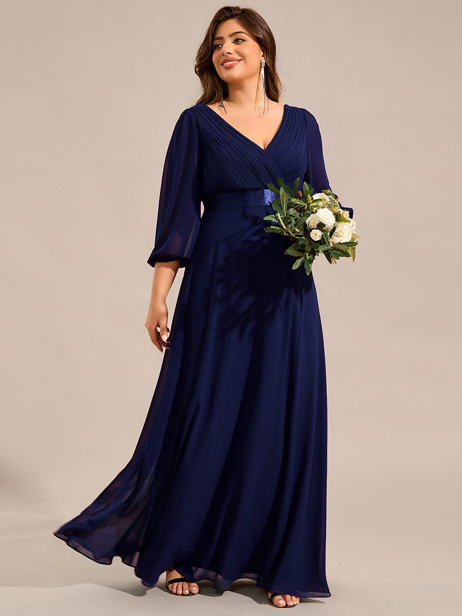 navy blue empire dress Classical Floor Length Long Sleeves Empire Waist Chiffon Evening Dress