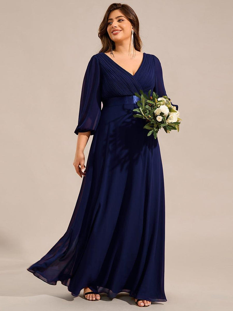 Plus Size V-Neck Chiffon Empire Waist Formal Evening Gown with Long