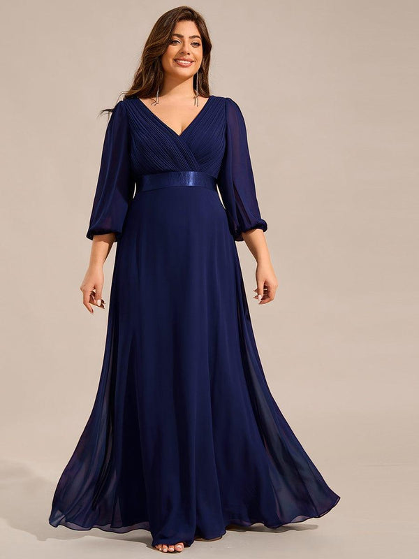 Chiffon Long Sleeve Empire Waist Maxi Formal Dress with Pleated