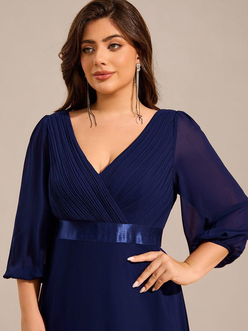 Chiffon Long Sleeve Empire Waist Maxi Formal Dress with Pleated