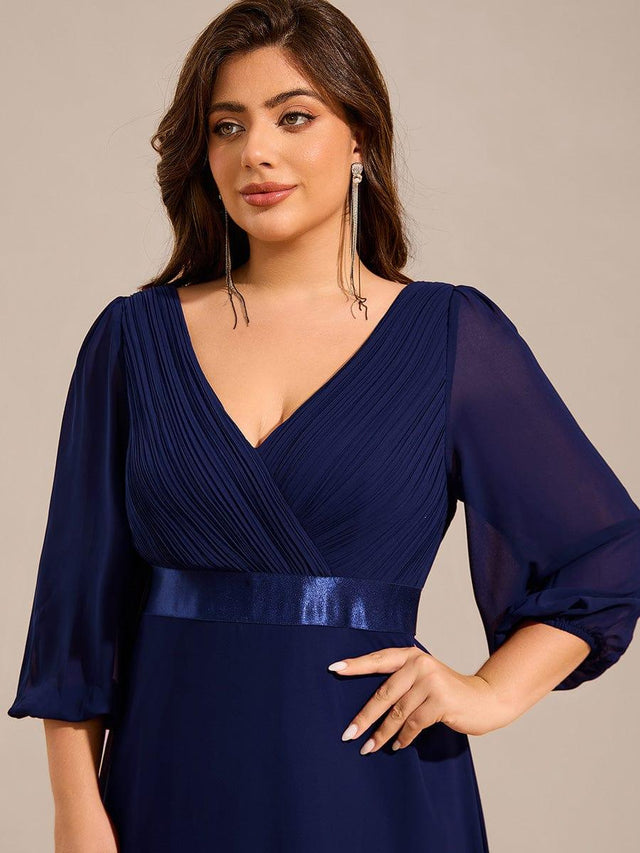 Plus Size V-Neck Chiffon Empire Waist Formal Evening Gown with Long