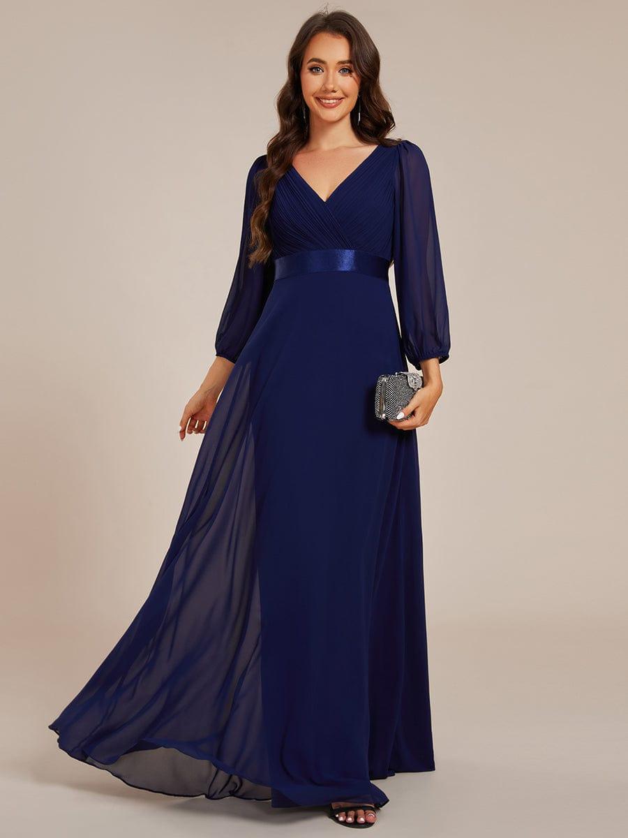 Chiffon Long Sleeve Empire Waist Maxi Formal Dress with Pleated