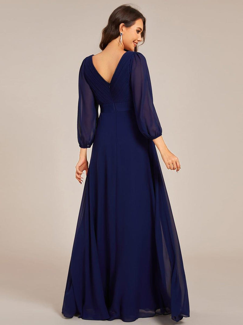 Chiffon Long Sleeve Empire Waist Maxi Formal Dress with Pleated