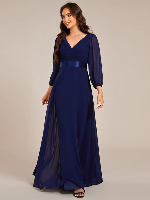 Elegant Empire Flutter Sleeves Floor Length Maxi Chiffon Dresses Ocean Blue