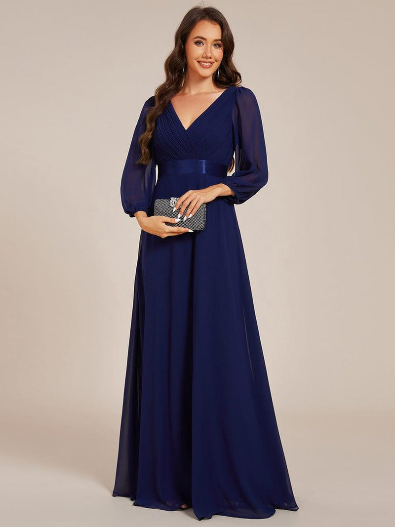 Chiffon Long Sleeve Empire Waist Maxi Formal Dress with Pleated