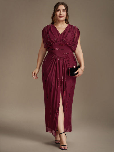 Plus Size Slit Tulle Batwing Evening Dress