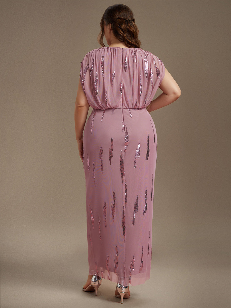 Sequin Tulle Batwing Sleeve Evening Dress #color_Purple Orchid