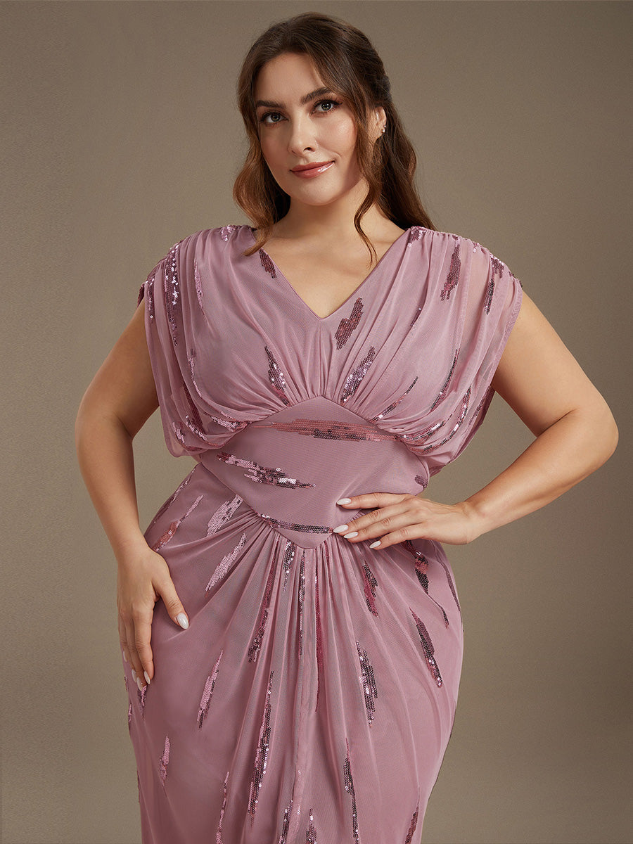 Plus Size Slit Tulle Batwing Evening Dress #color_Purple Orchid