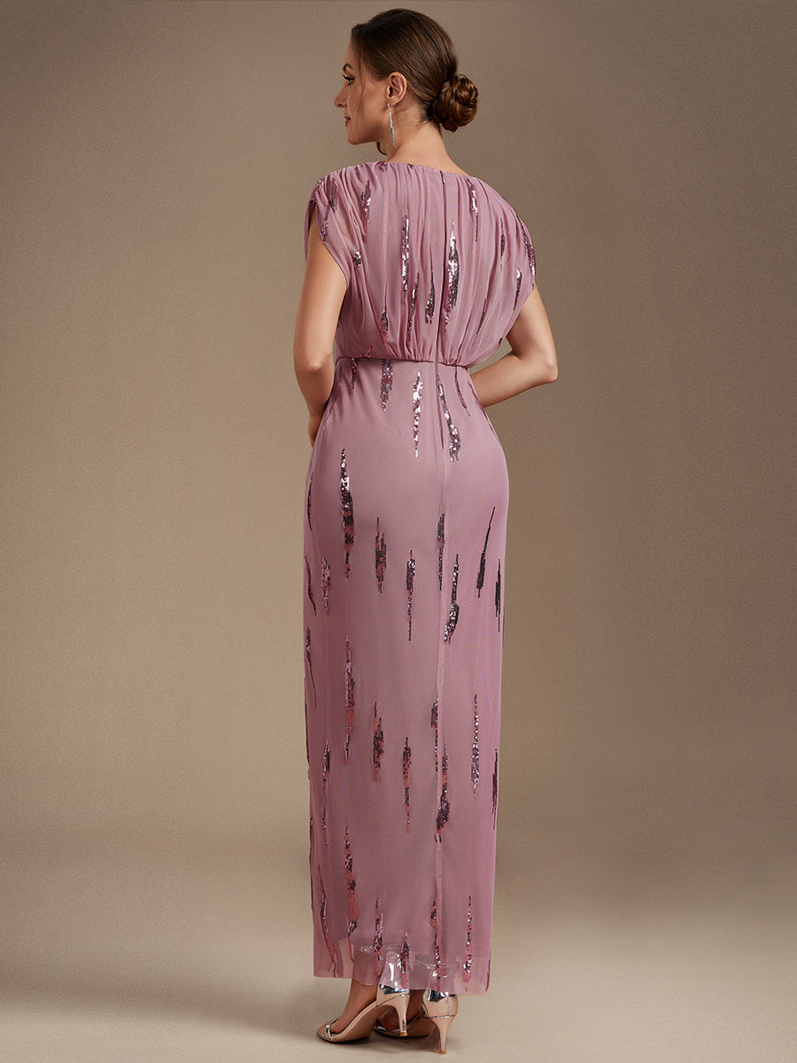 Sequin Tulle Batwing Sleeve Evening Dress #color_Purple Orchid