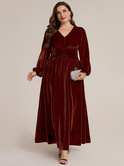 Plus Size Lurex Mesh Puff Sleeve Evening Dress