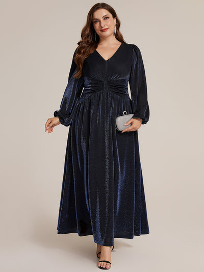 Plus Size Lurex Mesh Puff Sleeve Evening Dress