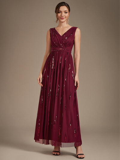 Tulle Sequin Sleeveless A-Line Evening Dress