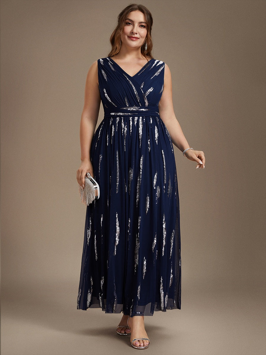 Plus Size Tulle Sleeveless Evening Dress #color_Navy Blue