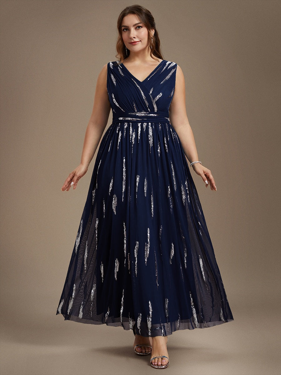 Plus Size Tulle Sleeveless Evening Dress #color_Navy Blue