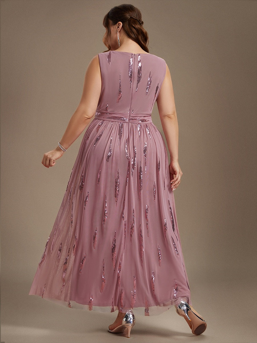 Tulle Sequin Sleeveless A-Line Evening Dress #color_Purple Orchid